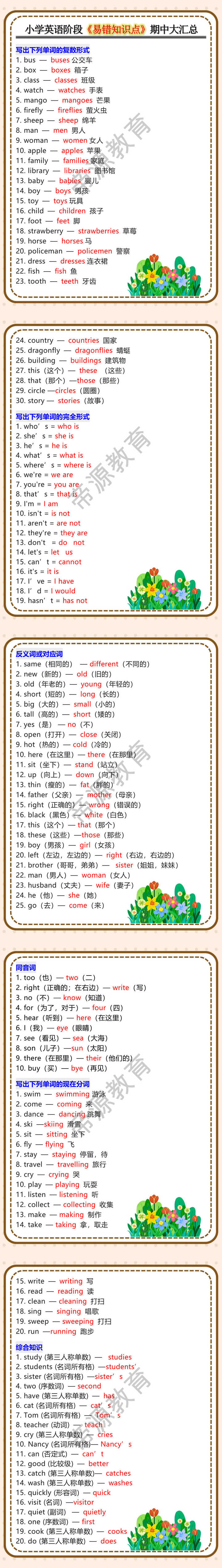 小学英语阶段《易错知识点》期中大汇总