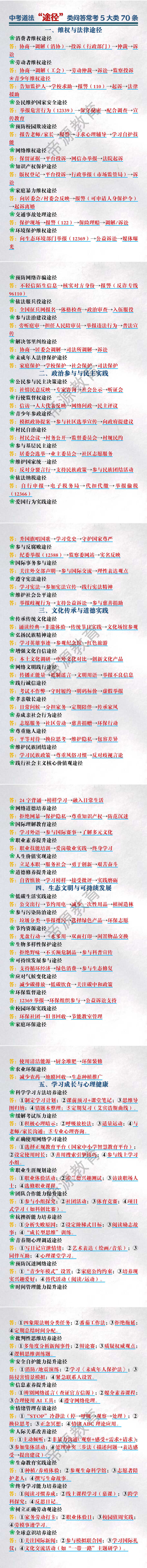 中考道法“途径”类问答常考5大类70条