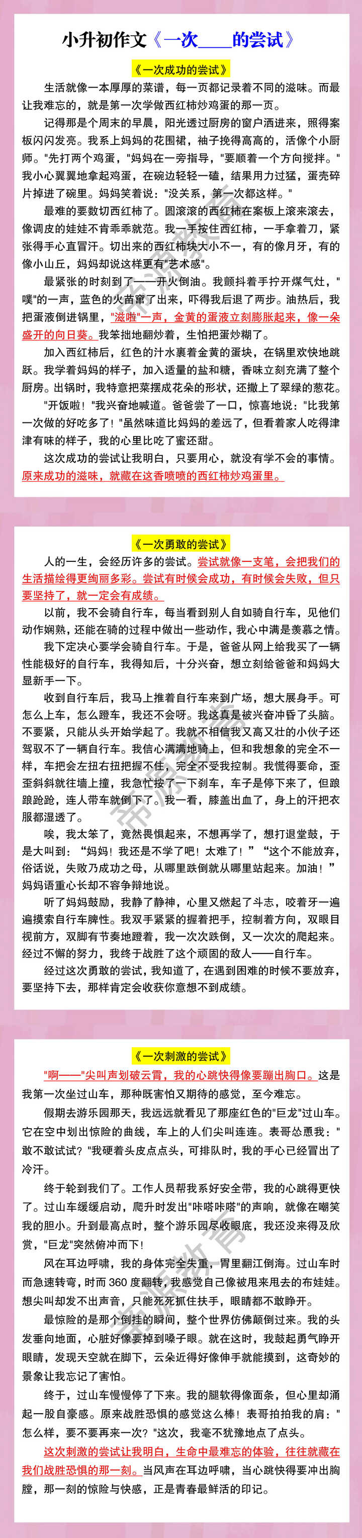 小升初作文《一次____的尝试》