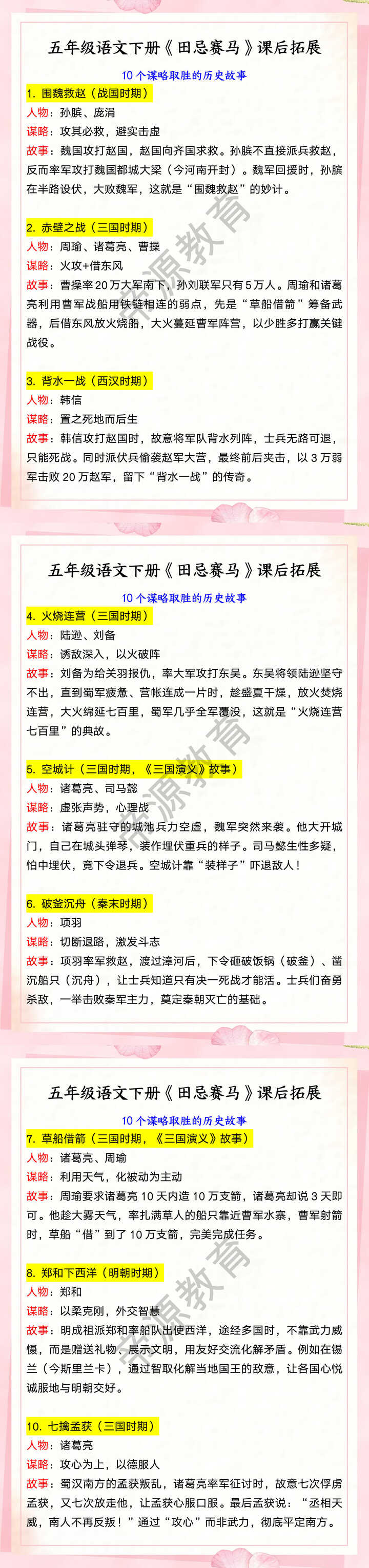 五年级语文下册《田忌赛马》课后拓展