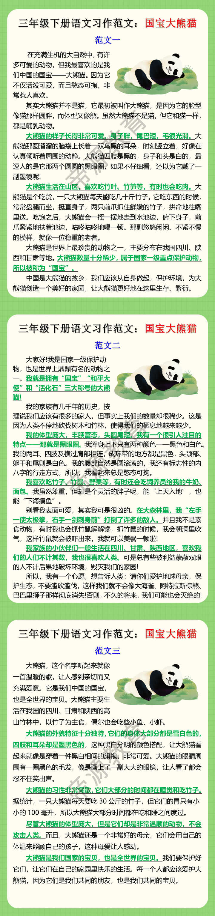 三年级下册语文习作范文：国宝大熊猫