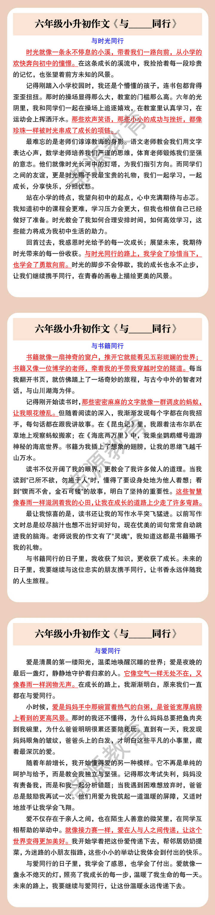 六年级小升初作文《与_____同行》
