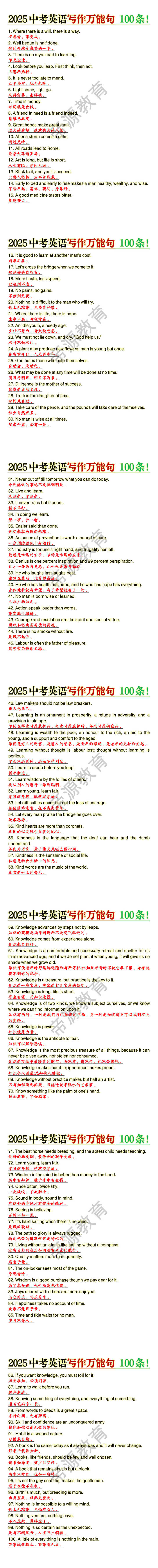 中考英语写作万能句100条