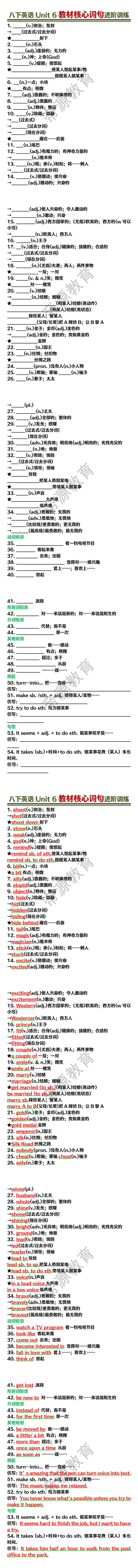 八下英语Unit 6教材核心词句进阶训练