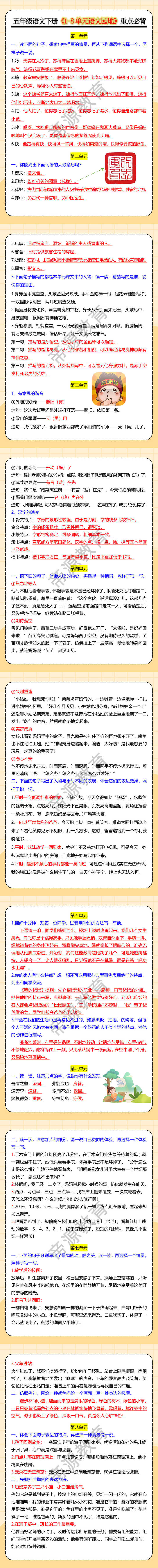 五年级语文下册《1-8单元语文园地》重点必背