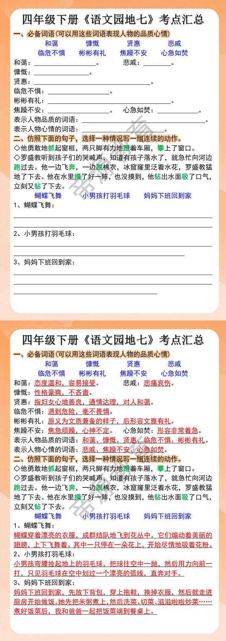 四年级下册《语文园地七》考点汇总