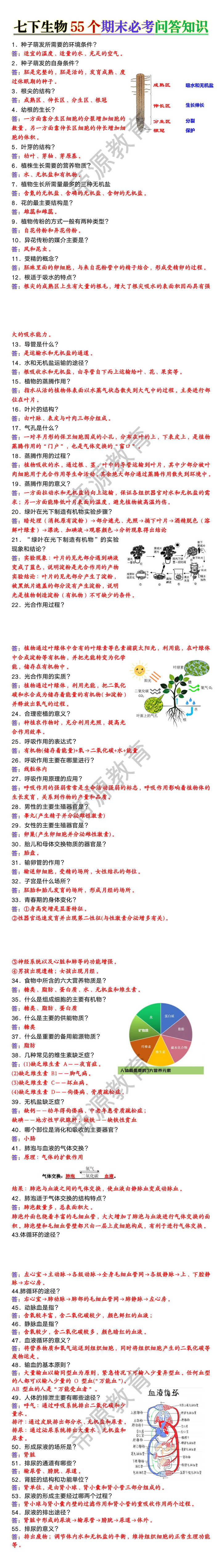 七下生物55个期末必考问答知识