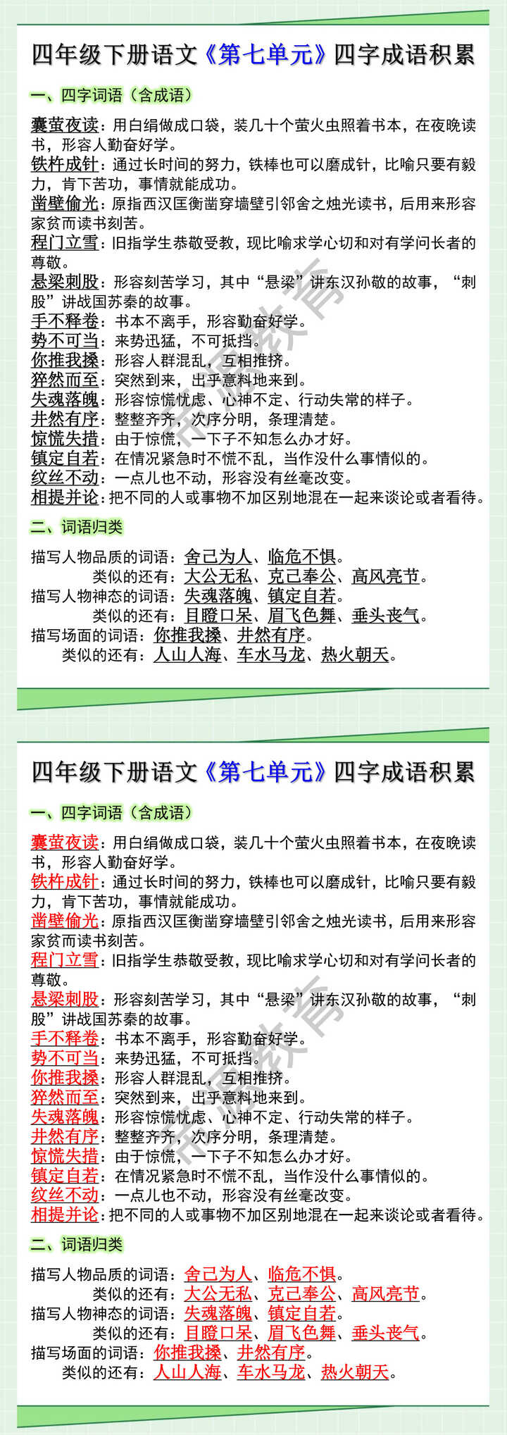 四年级下册语文《第七单元》四字成语积累