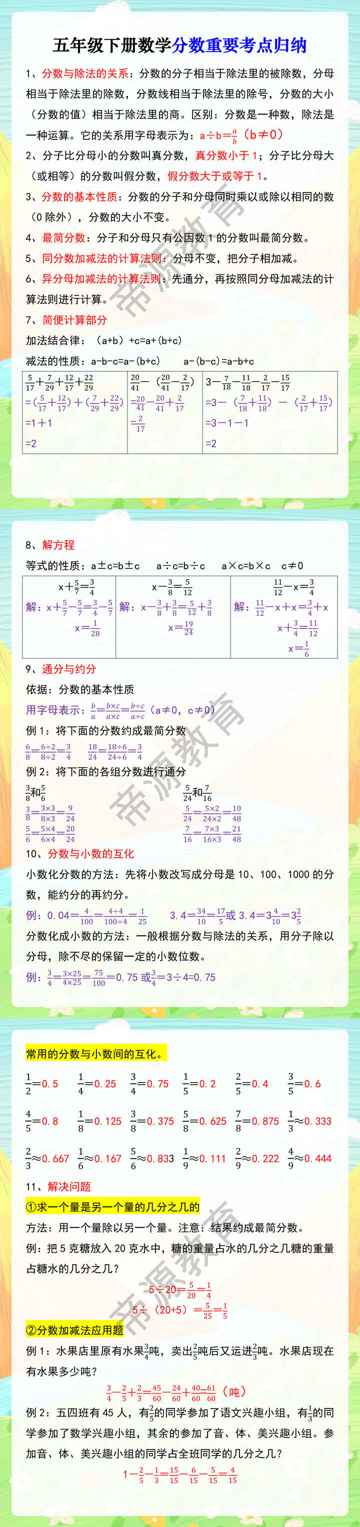五年级下册数学分数重要考点归纳