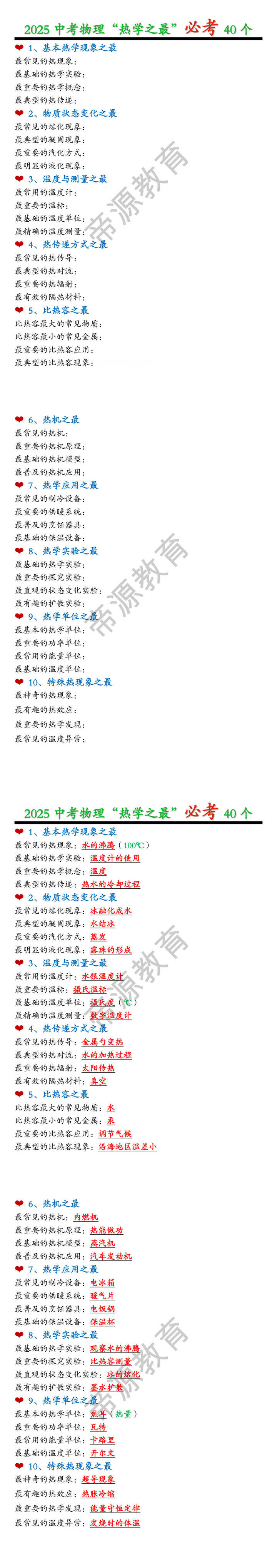 2025中考物理“热学之最”必考40个