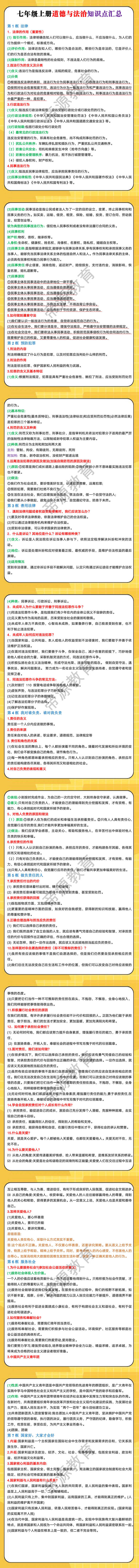 七年级上册道德与法治知识点汇总