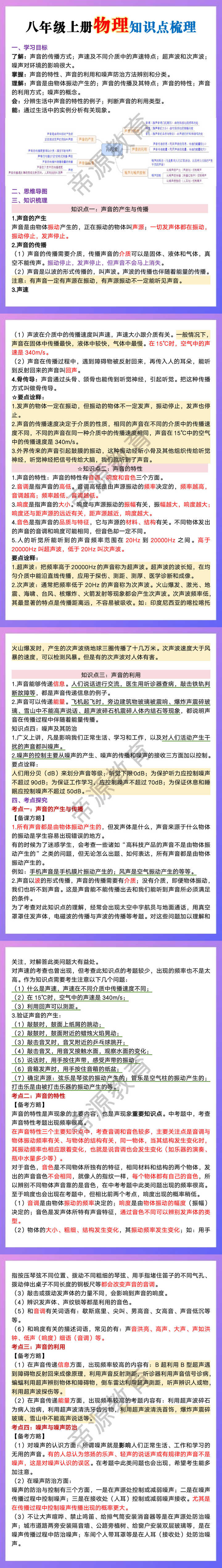 八年级上册物理知识点梳理