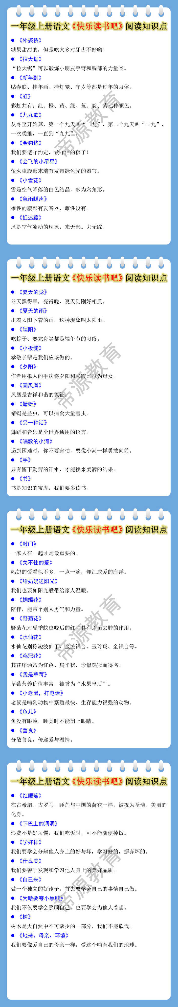 一年级上册语文《快乐读书吧》阅读知识点