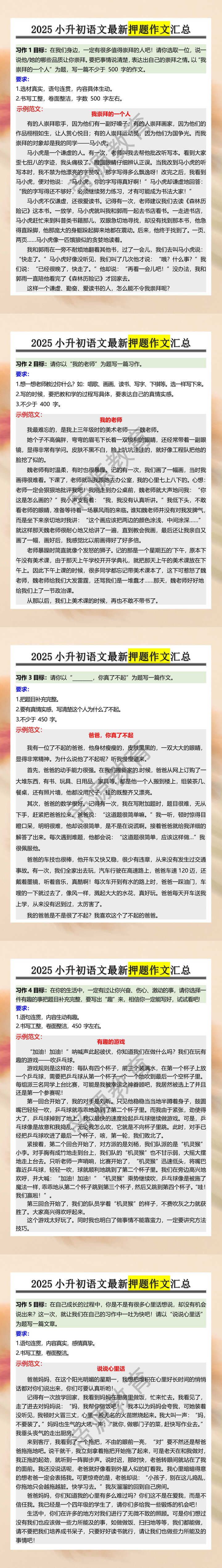 2025小升初语文最新押题作文汇总