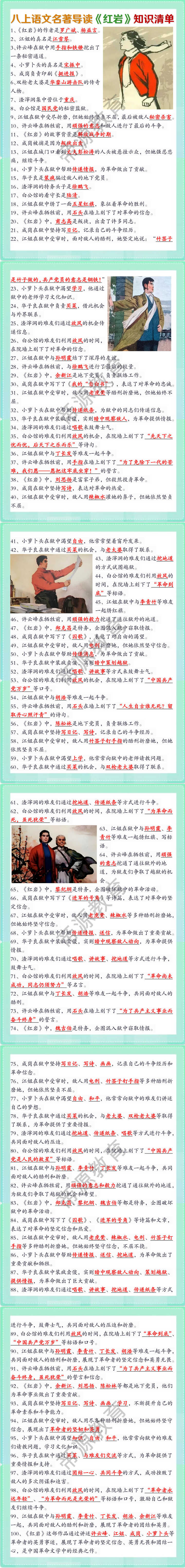 八上必读名著《红岩》知识清单——高频核心知识点100条