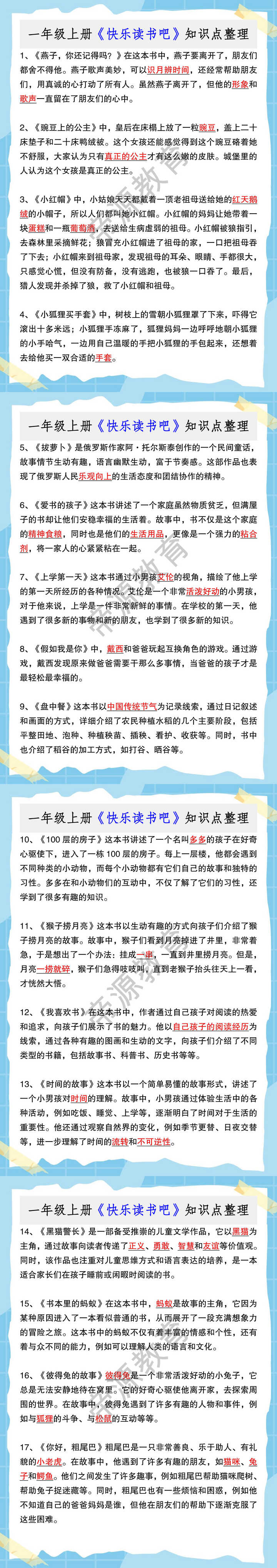 一年级上册《快乐读书吧》知识点整理