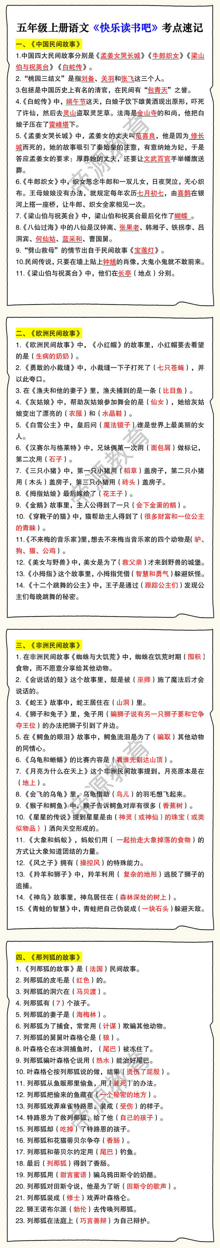 五年级上册语文《快乐读书吧》考点速记