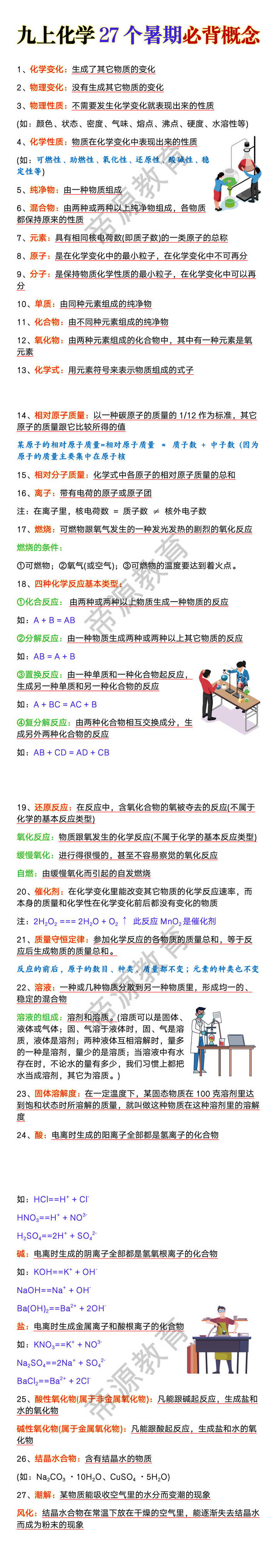 九上化学27个暑期必背概念