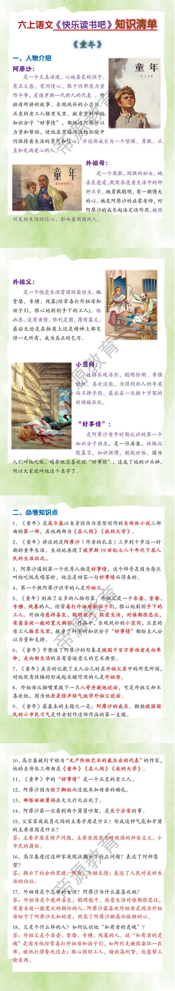 六上语文《快乐读书吧》知识清单