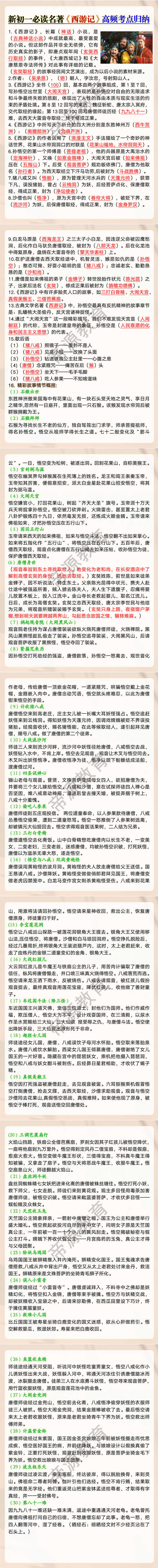 新初一必读名著《西游记》高频考点归纳