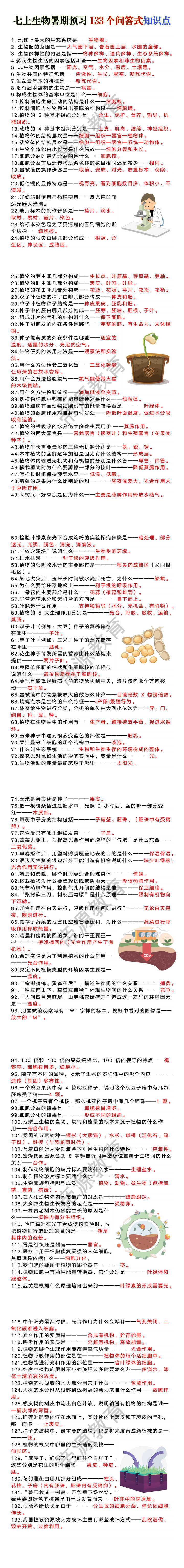 七上生物132个问答式知识归纳