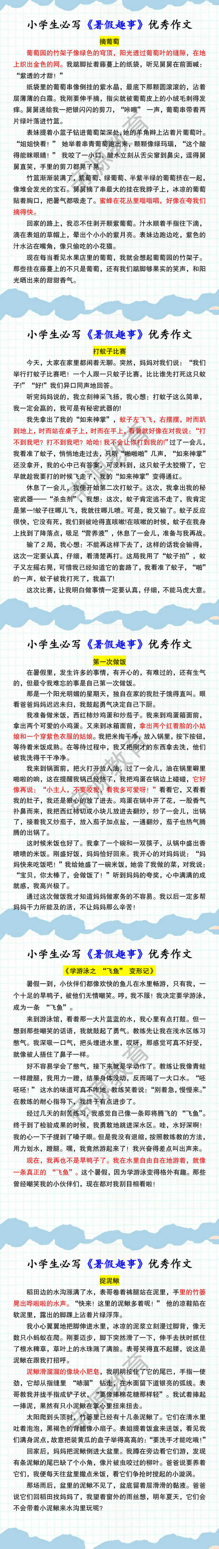 小学生必写《暑假趣事》优秀作文