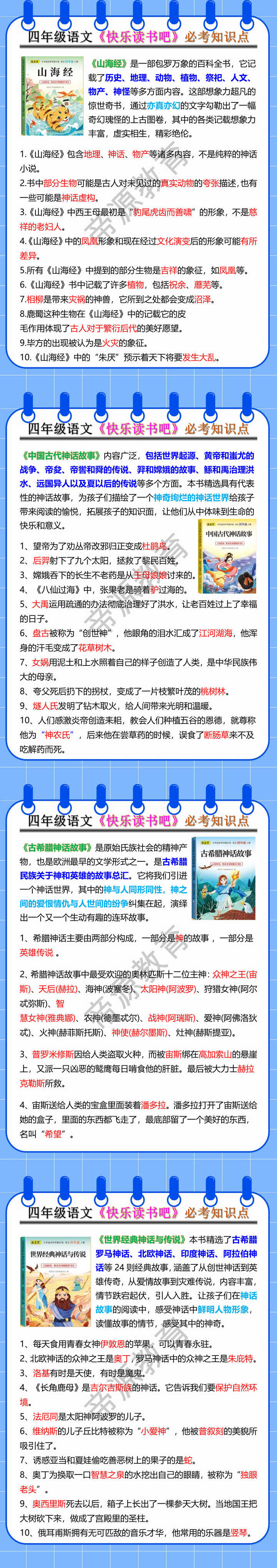 四年级语文《快乐读书吧》必考知识点
