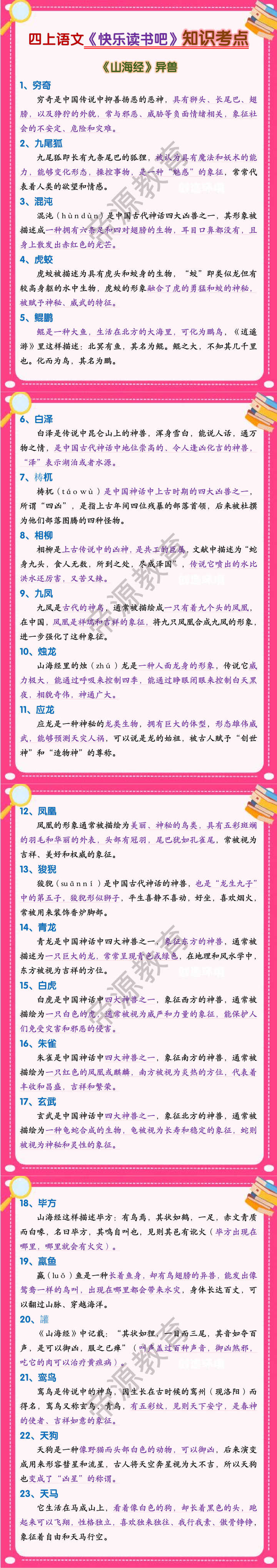 四上语文《快乐读书吧》知识考点 《山海经》