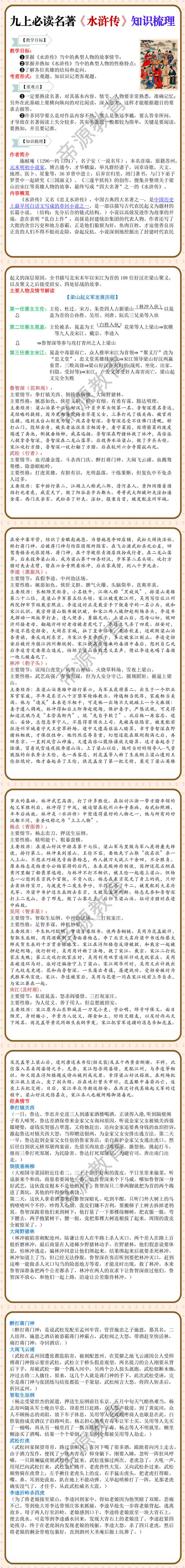 九年级上册必读名著《水浒传》知识总结