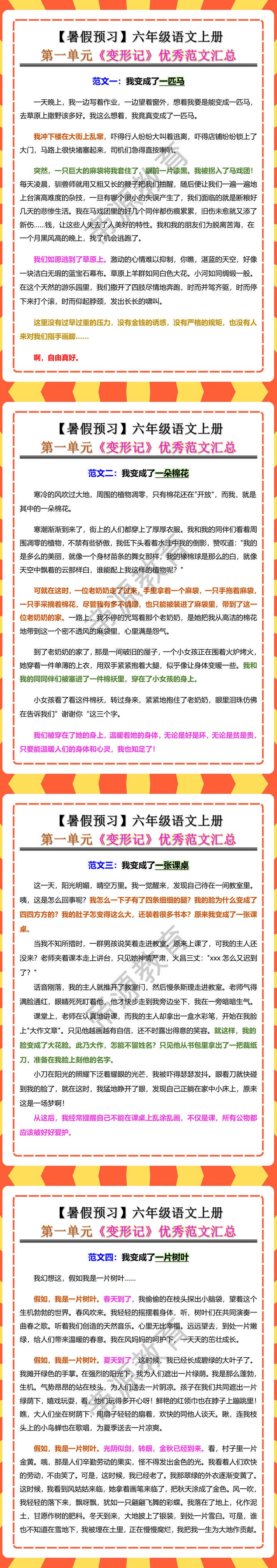 六年级语文上册第一单元《变形记》优秀范文汇总