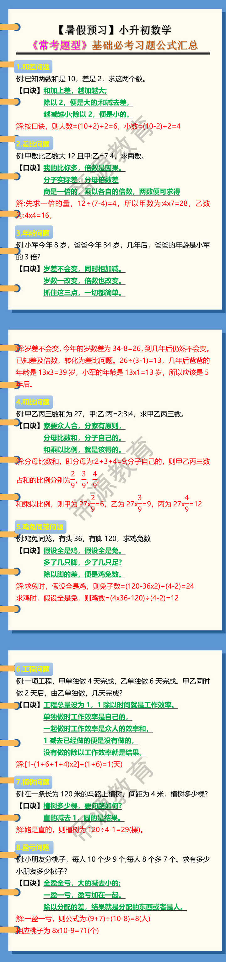 小升初数学《常考题型》基础必考习题公式汇总