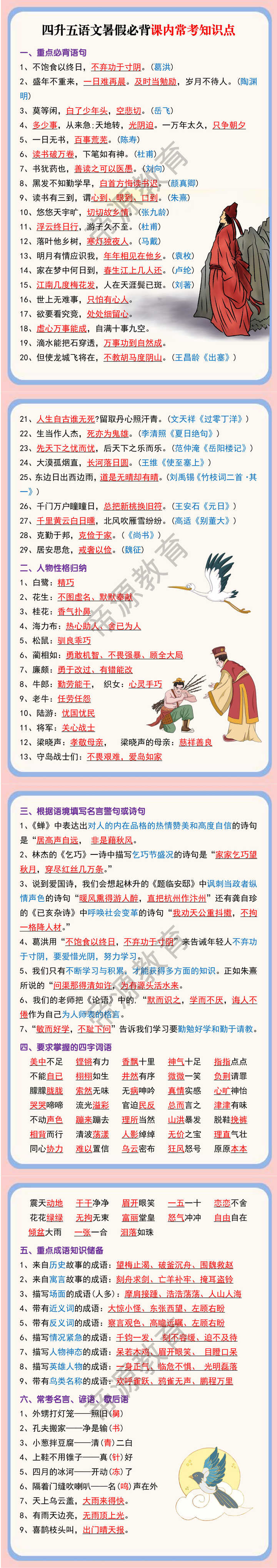 四升五语文暑假必背课内常考知识点