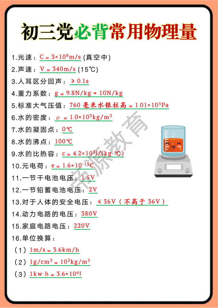初三党必背常用物理量