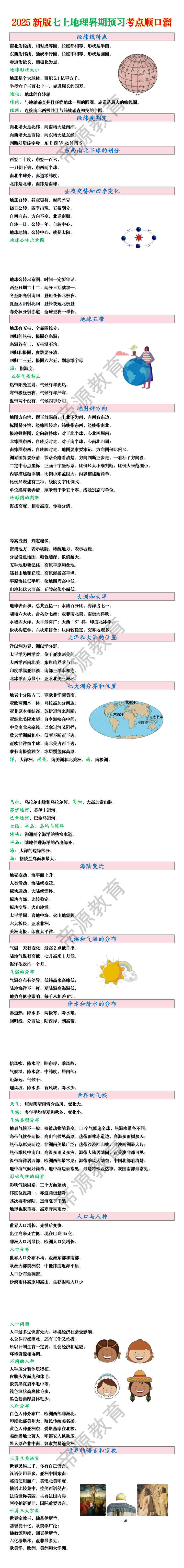 2025新版七上地理暑期预习考点顺口溜