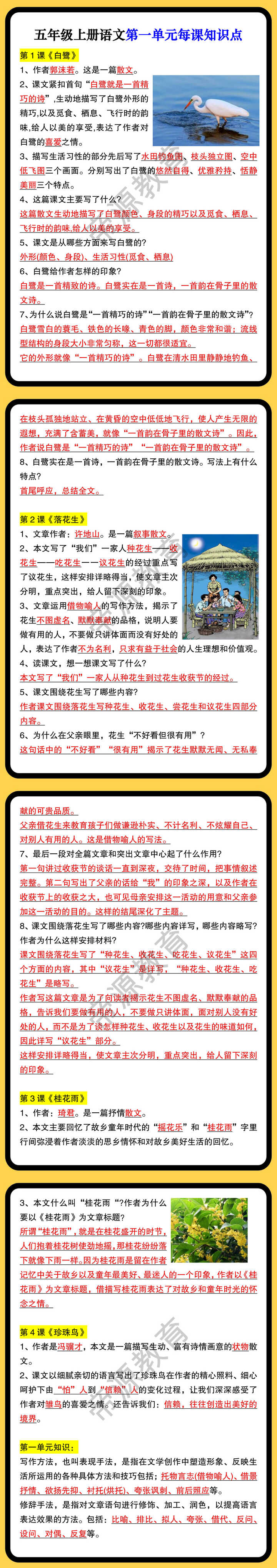 五年级上册语文第一单元每课知识点