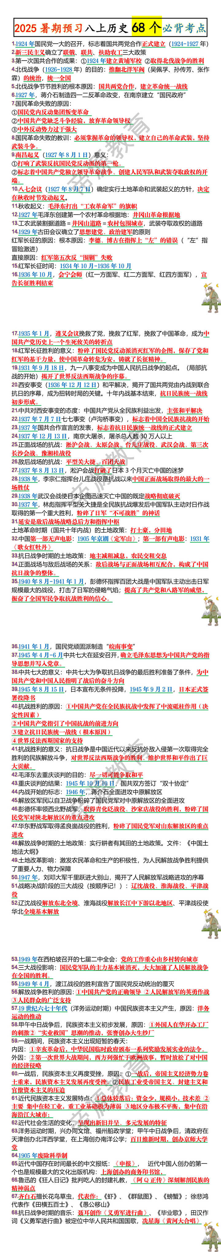 2025暑期预习八上历史68个必背考点