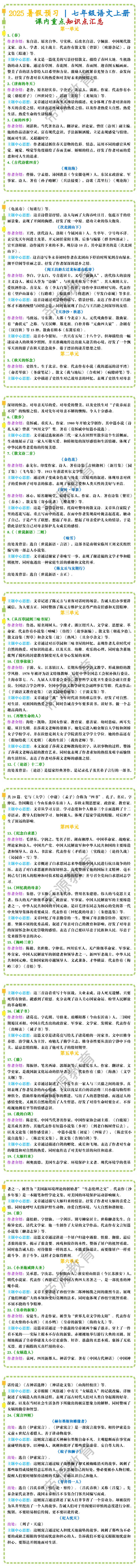 七年级语文上册课内重点知识点汇总