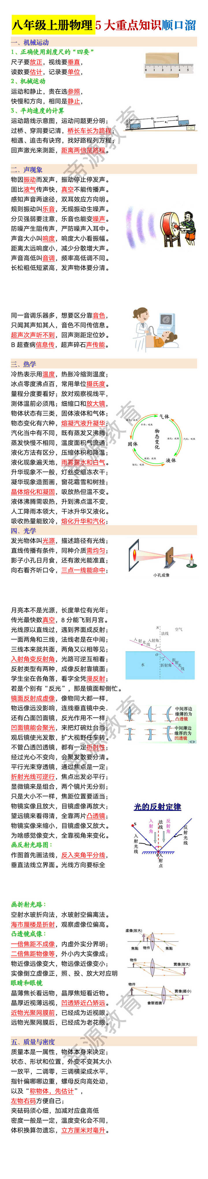 八年级上册物理5大重点知识顺口溜