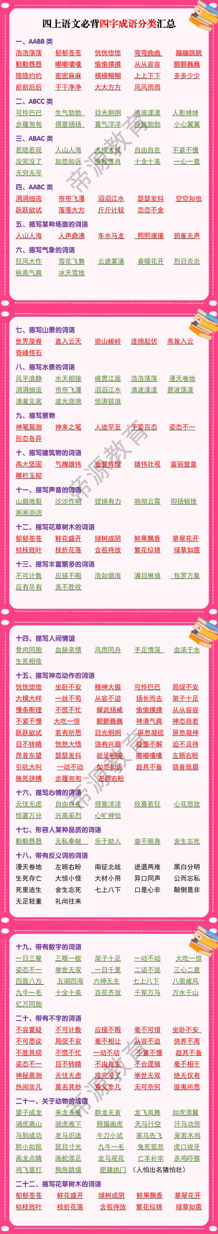 四上语文必背四字成语分类汇总