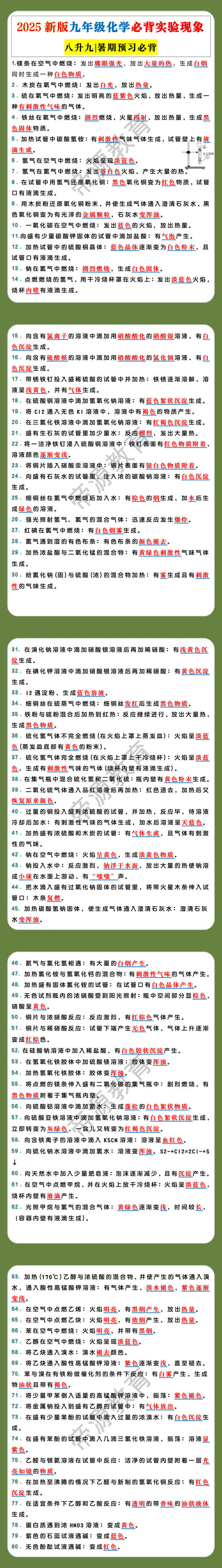 2025新版九年级化学必背实验现象