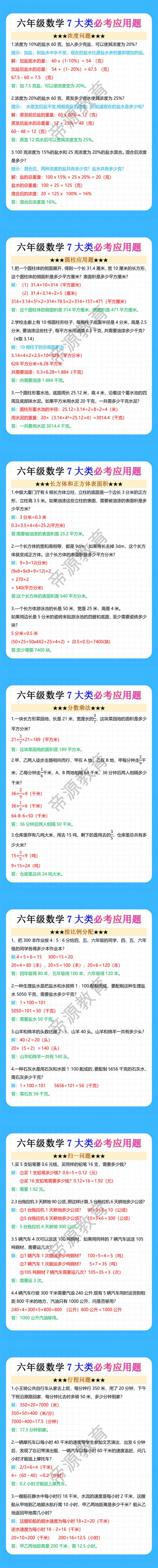六年级数学7大类必考应用题