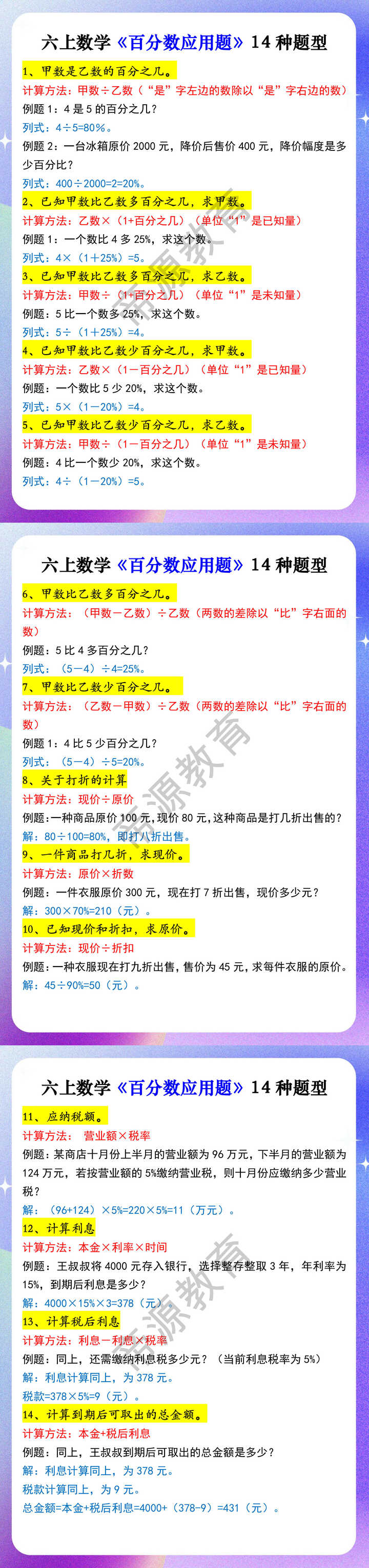 六上数学《百分数应用题》14种题型
