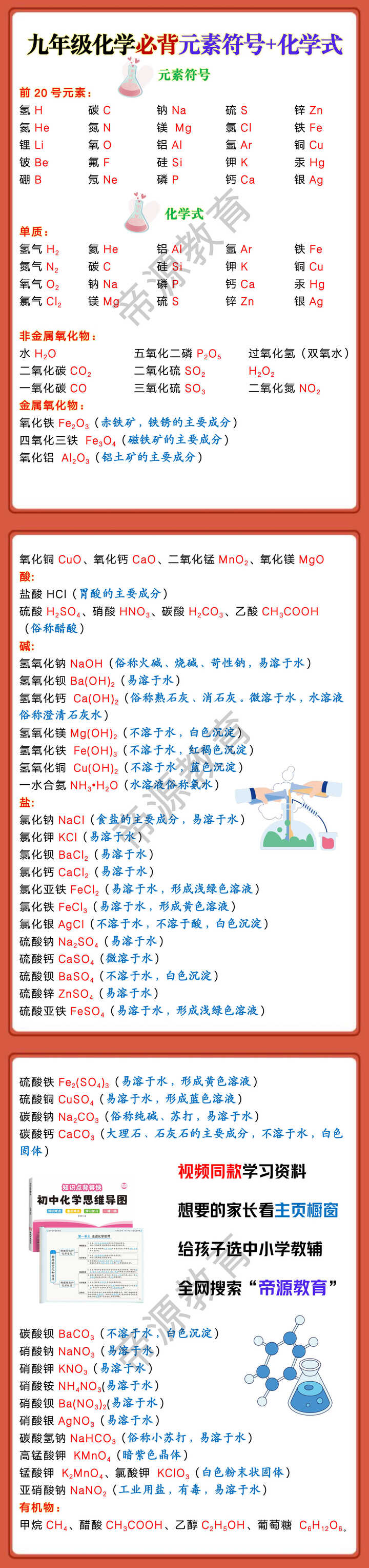 九年级化学必背元素符号及化学式