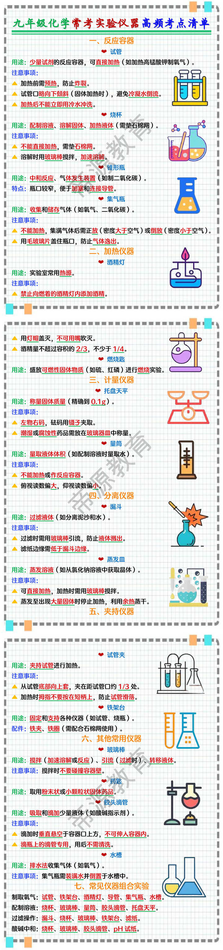 九年级化学常考实验仪器高频考点清单