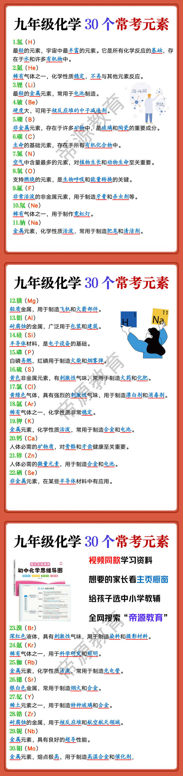 九年级化学30个常考元素