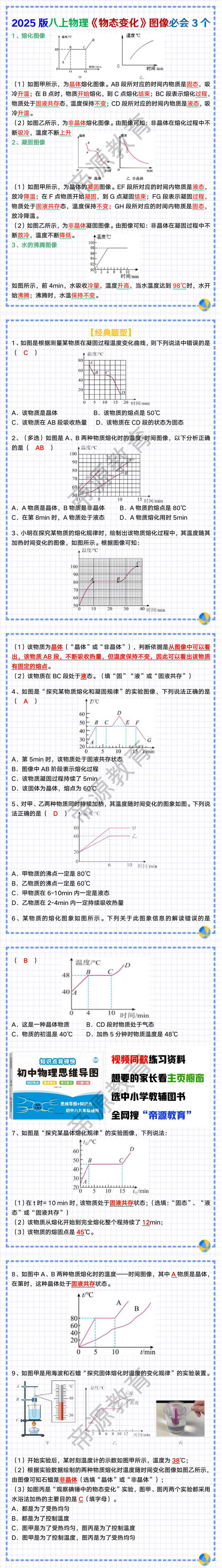 八上物理《物态变化》图像必会3个