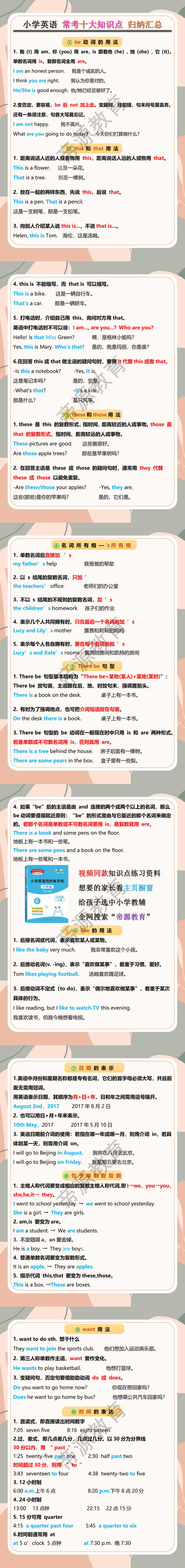 小学英语 常考十大知识点 归纳汇总