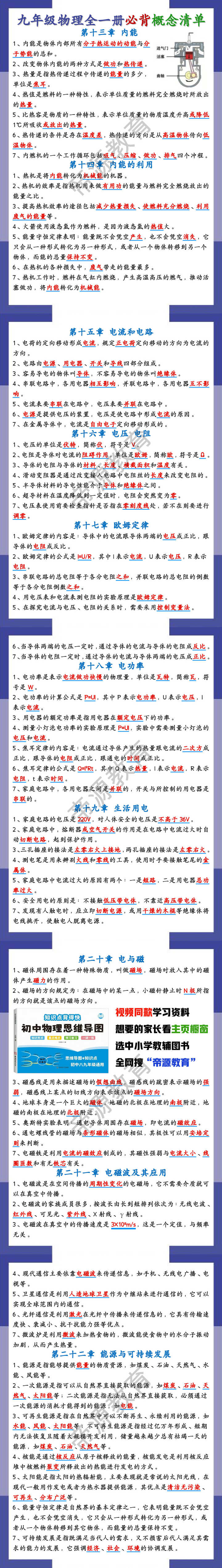 九年级物理全一册必背概念清单