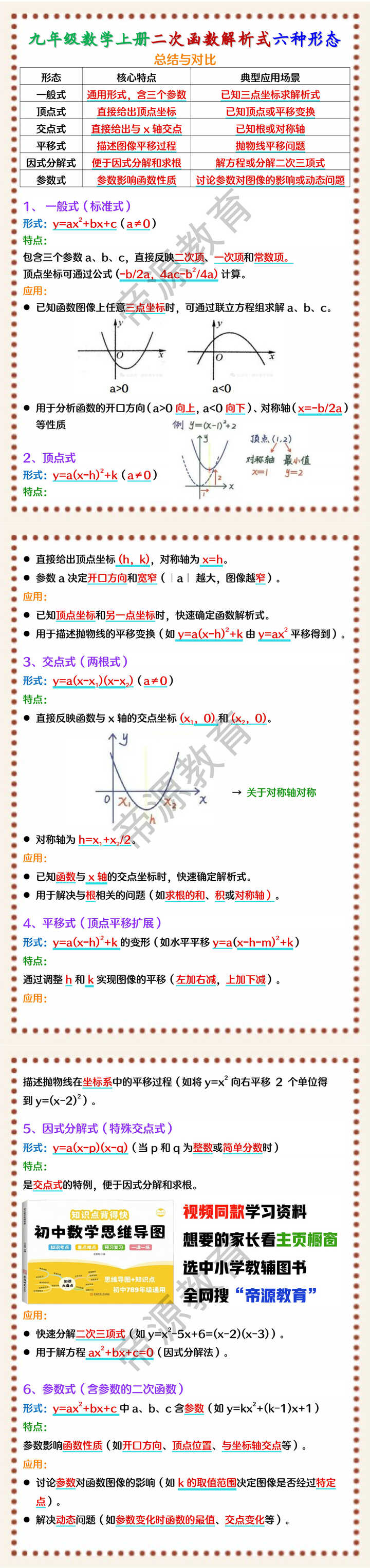 九年级数学上册二次函数解析式六种形态