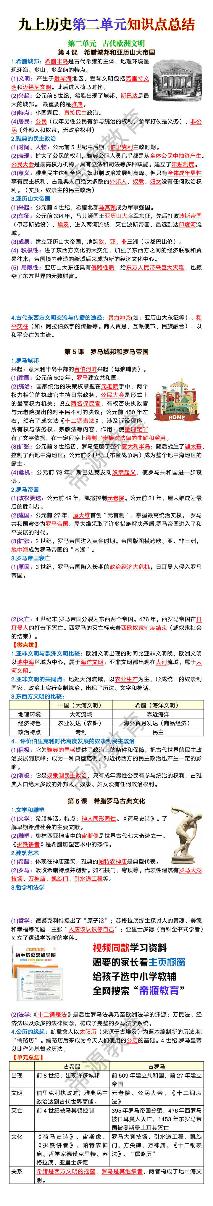 九年级上册历史第二单元知识点总结